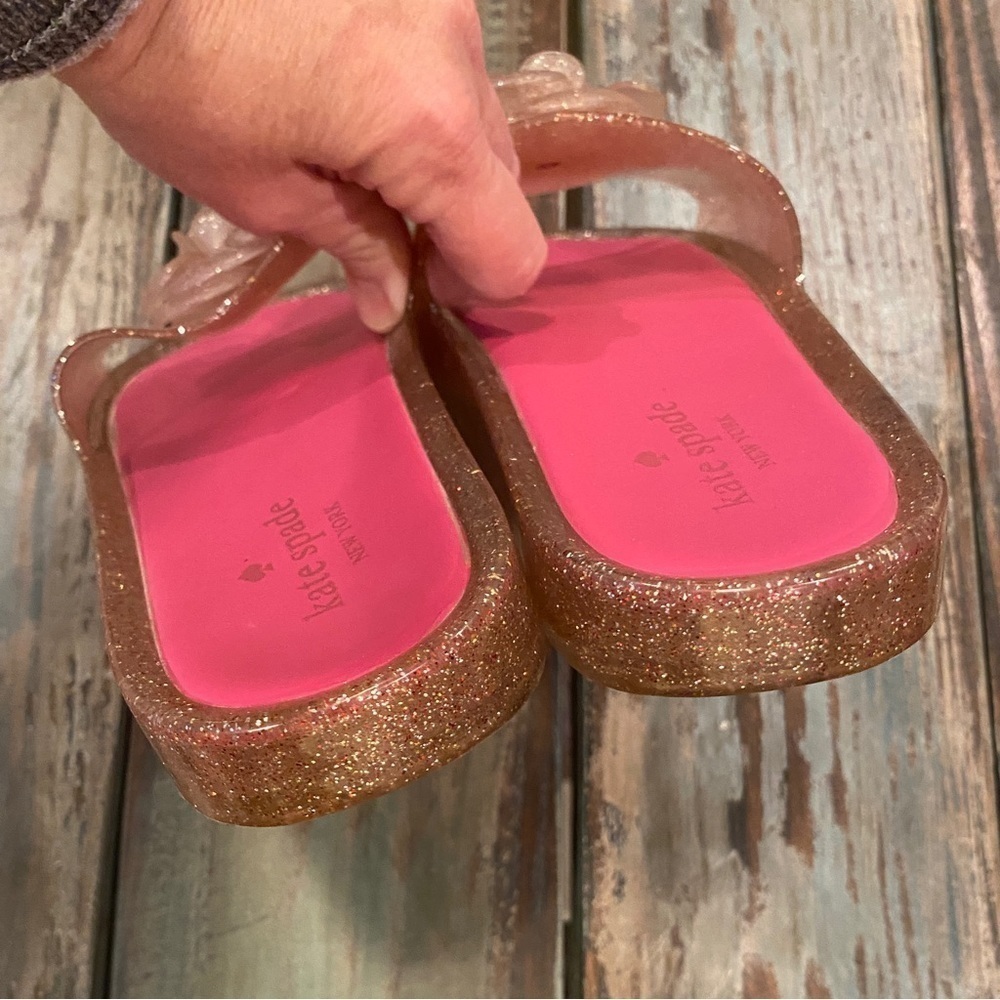 Kate Spade Splash Glitter Pink Slides Sandals 3D Floral Rosettes Logo Size 9 - Picture 5 of 9